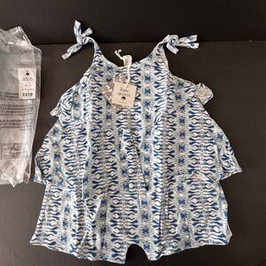 Kate Quinn Girl Romper Size 4T Organic Cotton Ocean Sea Nautical Blue‎ Fog New